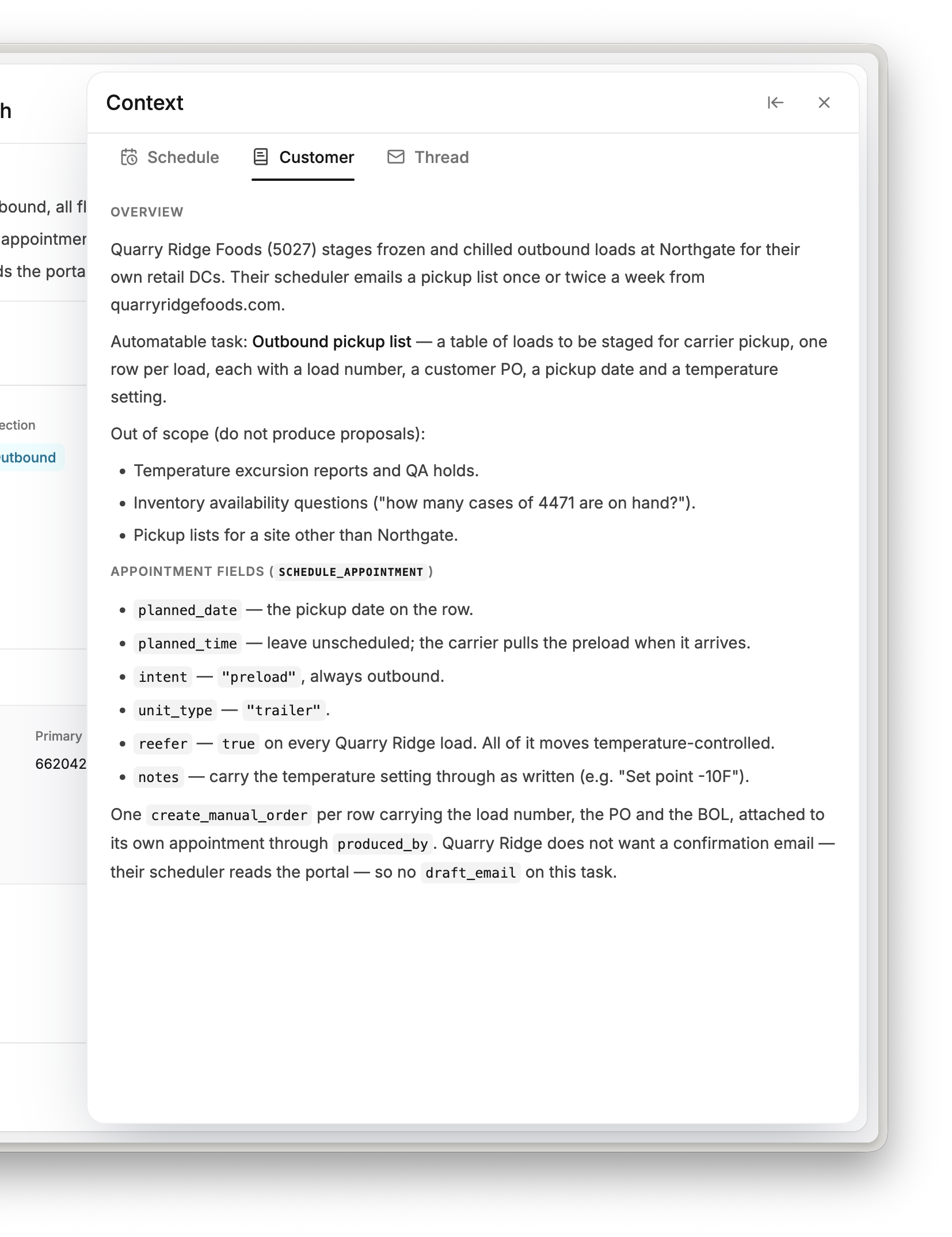 The Account tab of a Movo proposal, showing the account’s request scope and its appointment field requirements